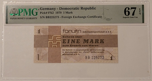 East Germany 1979 1 mark foreign exchange certificate 67 epq pmg a