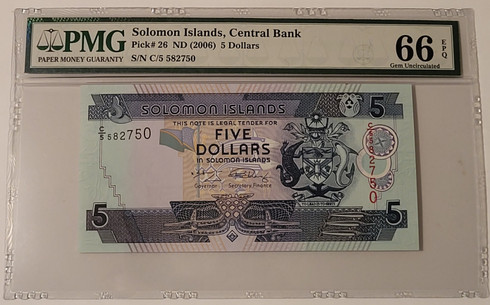 Solomon Islands 2006 5 dollars bank note 66 epq pmg a