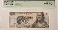 Mexico 1972 5 Pesos bank note 66 ppq pcgs a