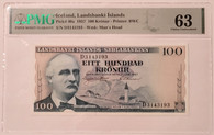 Iceland Landsbanki Islands 1957 100 Kronur note 63 epq pmg a