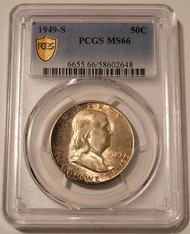 1949-s-franklin-half-dollar-ms66-pcgs-gsh-toned-a