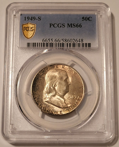 1949-s-franklin-half-dollar-ms66-pcgs-gsh-toned-a