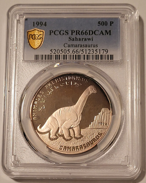 saharawi-1994-500-pesetas-camarasaurus-pr66-dcam-pcgs-gsh-toned-a