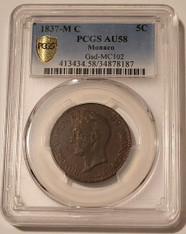 monaco-1837-5-centimes-au58-pcgs-a