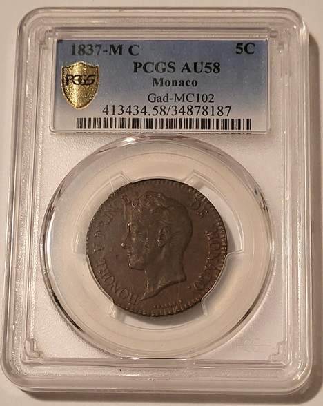 monaco-1837-5-centimes-au58-pcgs-a