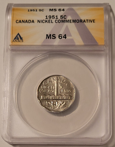 Canada-1951-commemorative-5-cents-ms64-anacs-a