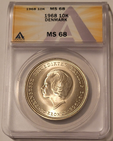 denmark-1968-10-krone-benidikte-ms68-anacs-a