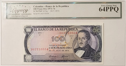 Colombia-1973-74-100-oros-bank-note-64-ppq-legacy-a