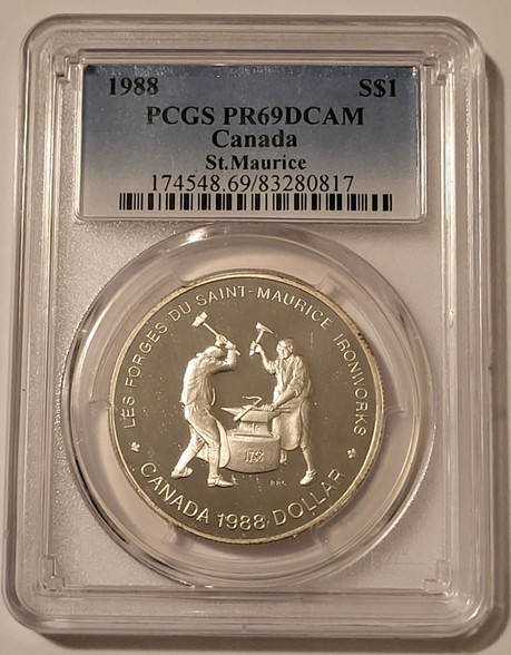 canada-1988-silver-dollar-st-maurice-ironworks-pr69-dcam-pcgs-a