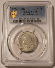 germany-meck-schwerin-1754-ohk-silver-1-6-thaler-au55-pcgs-gsh-a
