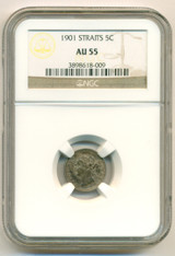 Straits Settlements Silver 1901 5 Cents AU55 NGC Toned