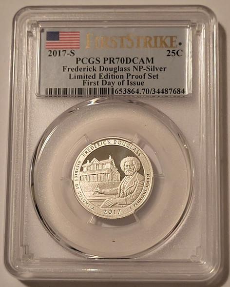 2017-s-silver-f-douglass-np-quarter-pr70-pcgs-fs-fdi-le-a