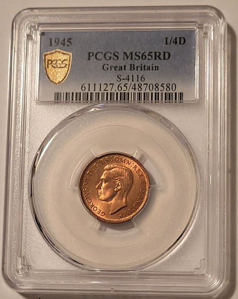 britain-1945-farthing-ms65-red-pcgs-gsh-a