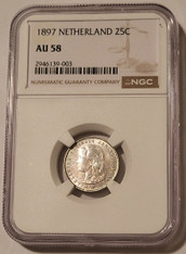 Netherlands-1897-silver-25-cents-au58-ngc-a