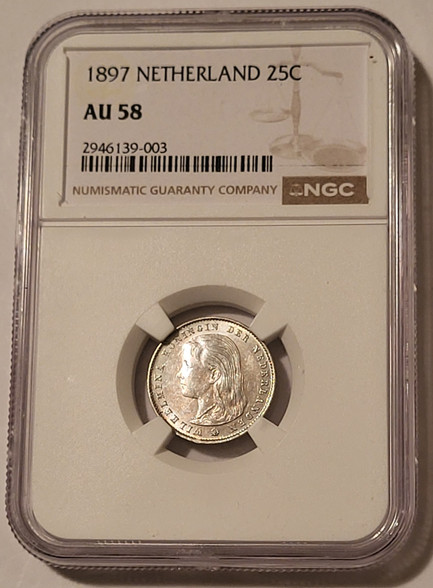 Netherlands-1897-silver-25-cents-au58-ngc-a