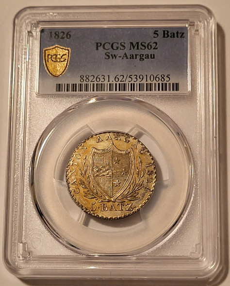 Switzerland-Aargau-1826-silver-5-batzen-ms62-pcgs-gsh-a