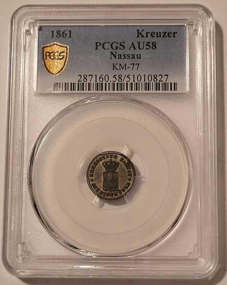 Germany-Nassau-1861-kreuzer-silver-au58-pcgs-gsh-a