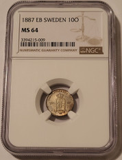 1897年 スウェーデン 銀貨 2クローナ NGC MS 64 Sweden Oscar II 1897 EB Silver Jubilee 2 Kronor MS64 NGC