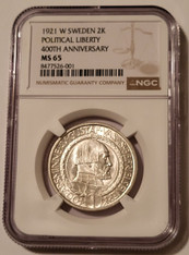 Sweden Oscar II 1897 EB Silver Jubilee 2 Kronor MS64 NGC