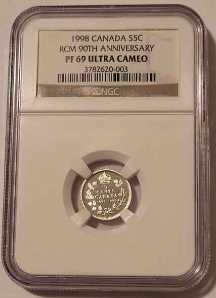 Canada-1998-silver-5-cents-rcm-anniversary-pf69-uc-ngc-lm-a