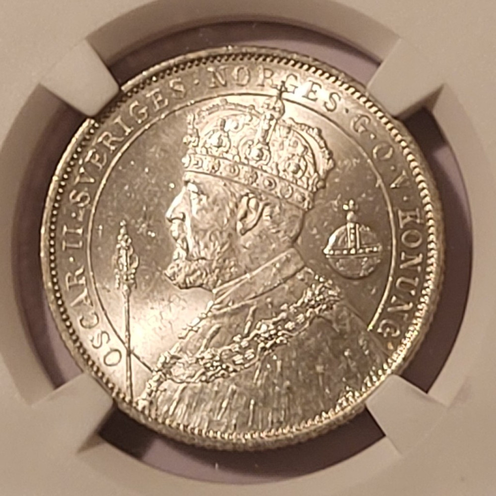 1897年 スウェーデン 銀貨 2クローナ NGC MS 64 Sweden Oscar II 1897 EB Silver Jubilee 2 Kronor MS64 NGC