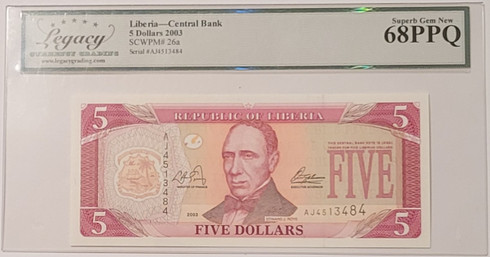 Liberia-2003-5-dollars-bank-note-68-ppq-legacy-a