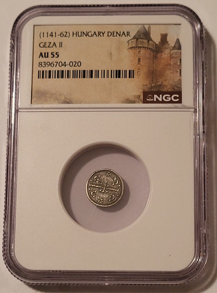 Hungary-geza-2-denar-huszar124-au55-ngc-a