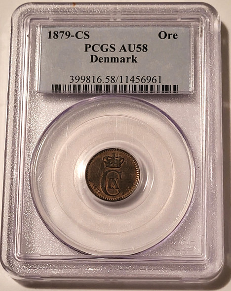 Denmark-1879-cs-ore-au58-pcgs-a