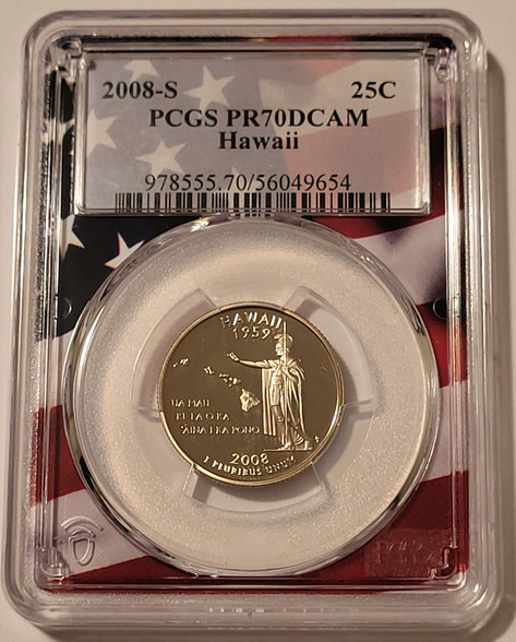 2008-s-clad-hawaii-state-quarter-pr70-dcam-pcgs-flag-frame-a