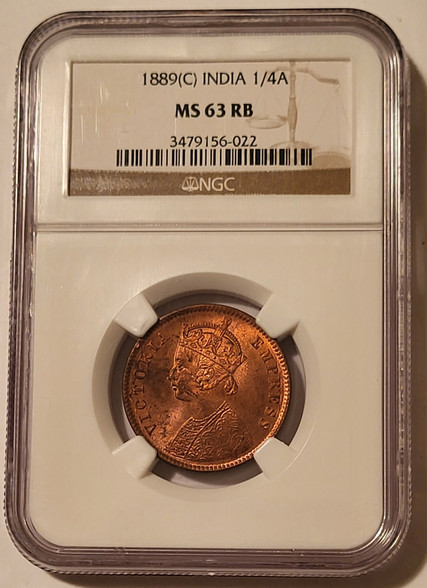 India-Victoria-1889c-quarter-anna-ms63-rb-ngc-a