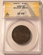 Belgium-1858-5-centimes-cross-xf45-anacs-a