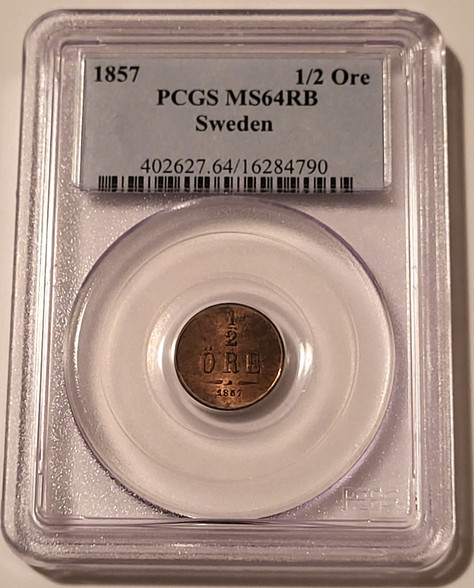 sweden-1857-half-ore-ms64-rb-pcgs-a