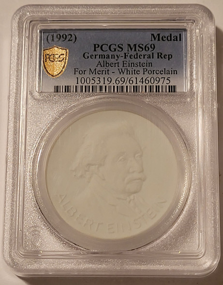 west-germany-1992-porcelain-medal-einstein-ms69-pcgs-a