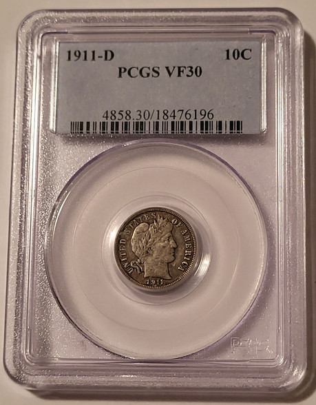 1911-d--barber-dime-vf30-pcgs-toned-a
