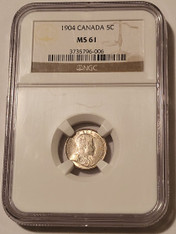 Canada Edward VII 1904 Silver 5 Cents MS61 NGC