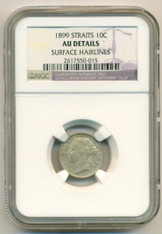 Straits Settlements (Malaysia) Silver 1899 10 Cents AU Details NGC