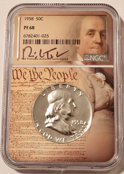 1958-franklin-half-dollar-pf68-ngc-tomaska-frame-a