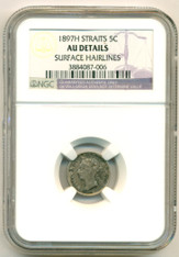 Straits Settlements (Malaysia) 1897 H 5 Cents AU Details NGC