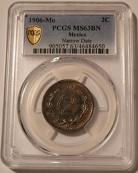mexico-1906-mo-2-centavos-narrow-date-ms63-bn-pcgs-bn-a