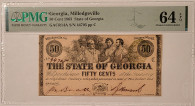 Civil War Era Milledgeville GA 1863 50 Cents Note Ch Unc 64 EPQ PMG
