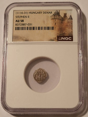 Hungary-stephen-2-silver-denar-golgotha-au58-ngc-a