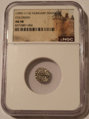 Hungary-silver-denar-coloman-au58-ngc-a