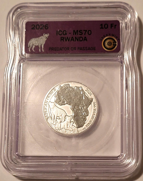 Rwanda-2026-silver-10-francs-hyena-ms70-icg-a