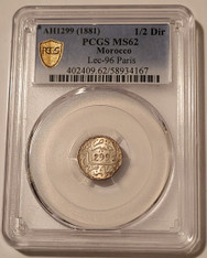 morocco-1881-silver-half-dirham-ms62-pcgs-gsh-a