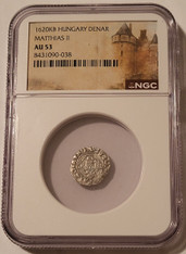 Hungary-1620-silver-denar-au53-ngc-a