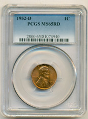 1952 D Lincoln Wheat Cent MS65 RED PCGS