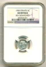 Straits Settlements (Malaysia) Silver 1900 5 Cents AU Details NGC