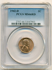 1942 D Lincoln Wheat Cent MS66 RED PCGS