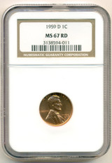 1959 D Lincoln Memorial Cent MS67 RED NGC