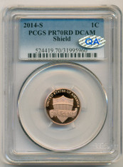 2014 S Lincoln Shield Cent PR70 RED DCAM PCGS QA Check Sticker
